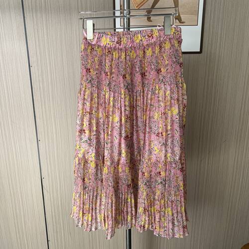 4195品牌撤柜剪标碎花夏季半身裙新款气质高腰松紧印花显瘦百褶裙