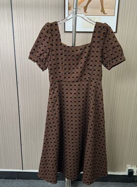 2038撤柜AL法式波点方领夏季新款收腰连衣裙显瘦气质长裙