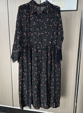 9777撤柜南油高端台湾碎花连衣裙新款长袖春装中年妈妈裙子黑色