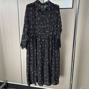 9777撤柜南油高端台湾碎花连衣裙新款长袖春装中年妈妈裙子黑色