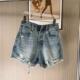 破洞毛边牛仔女夏短裤 6157撤柜mini复古高腰小个子字显夏季 热裤