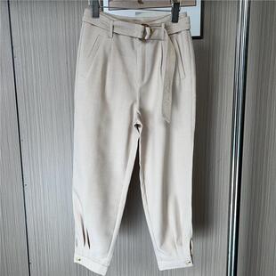 哈伦通勤 束脚宽松夏季 9012品撤柜ATU撤柜亚麻夏装 腰带纯色休闲裤