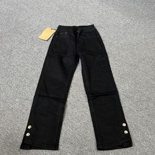 5900撤柜黑色高腰身材牛仔裤 直筒秋冬显瘦九分弹力喇叭裤