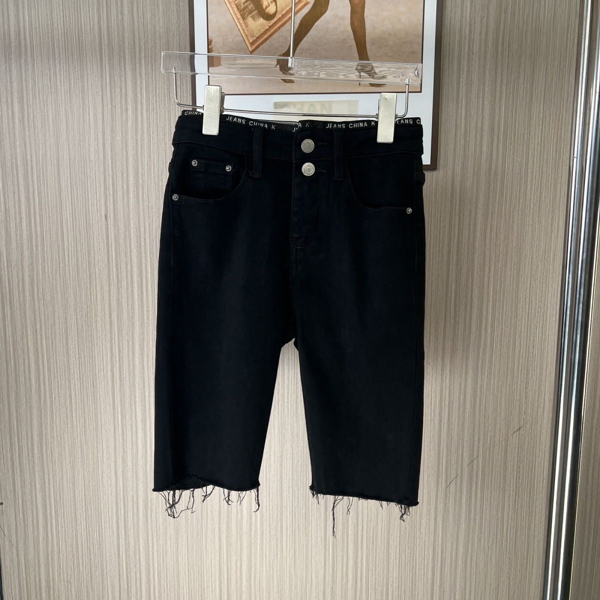 0209黑色五分牛仔破洞短裤女夏季新款高腰薄款骑行中裤五分裤显瘦
