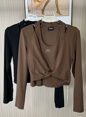 3006撤柜DS扭结秋季设计新款春秋长袖T恤短款上衣