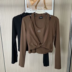 3006撤柜DS扭结秋季设计新款春秋长袖T恤短款上衣