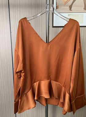 7857撤柜cg新款女装休闲宽松纯色长袖T恤上衣喇叭