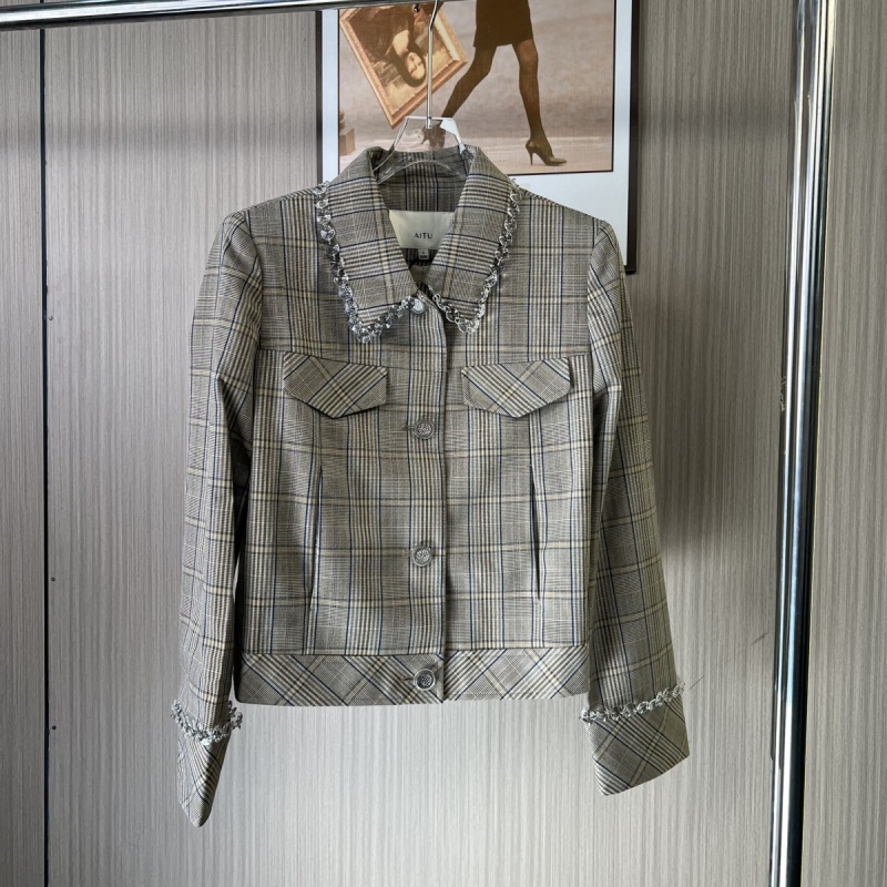 11026撤柜ATU休闲时尚外套香风秋装复古格纹短外套2025格子