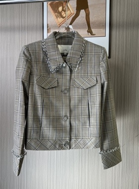 11026撤柜ATU休闲时尚外套香风秋装复古格纹短外套2025格子