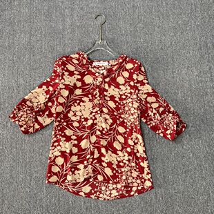 1756品牌撤柜SD夏季新款五分袖碎花雪纺衫上衣宽松版衬衣