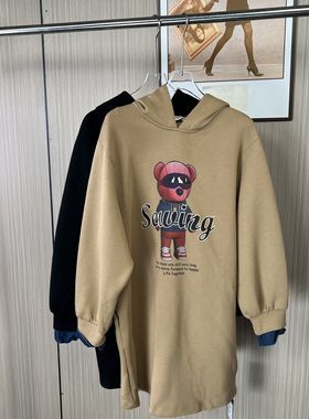 8121撤柜DS秋冬时尚百搭款式卫衣连帽连衣裙