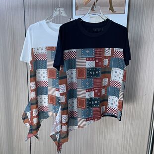 1453印花夏季妈妈短袖宽松T恤新款收腰显瘦女装感小众洋气上衣