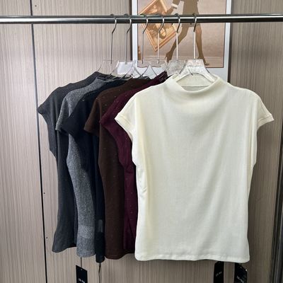 6023撤柜DS高领柔软T恤修身上衣新款显瘦气质半袖短袖短款打底