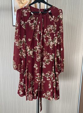 3133撤柜CH新款法式复古一粒气质显白印花短裙长袖小众裙子连衣裙