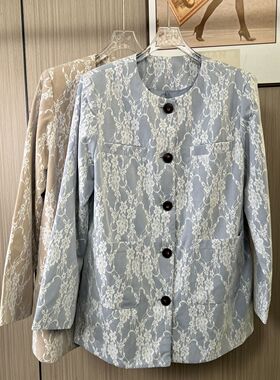 5516撤柜xxq中式香风春季新款气质圆领提花宽松短款上衣外套