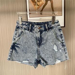 高腰休闲显瘦宽松热裤 韩版 破洞牛仔短裤 9006撤柜ATU夏季