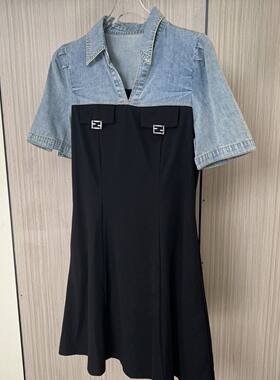 4895品牌剪标夏季新款牛仔拼接短袖连衣裙女修身显瘦裙子