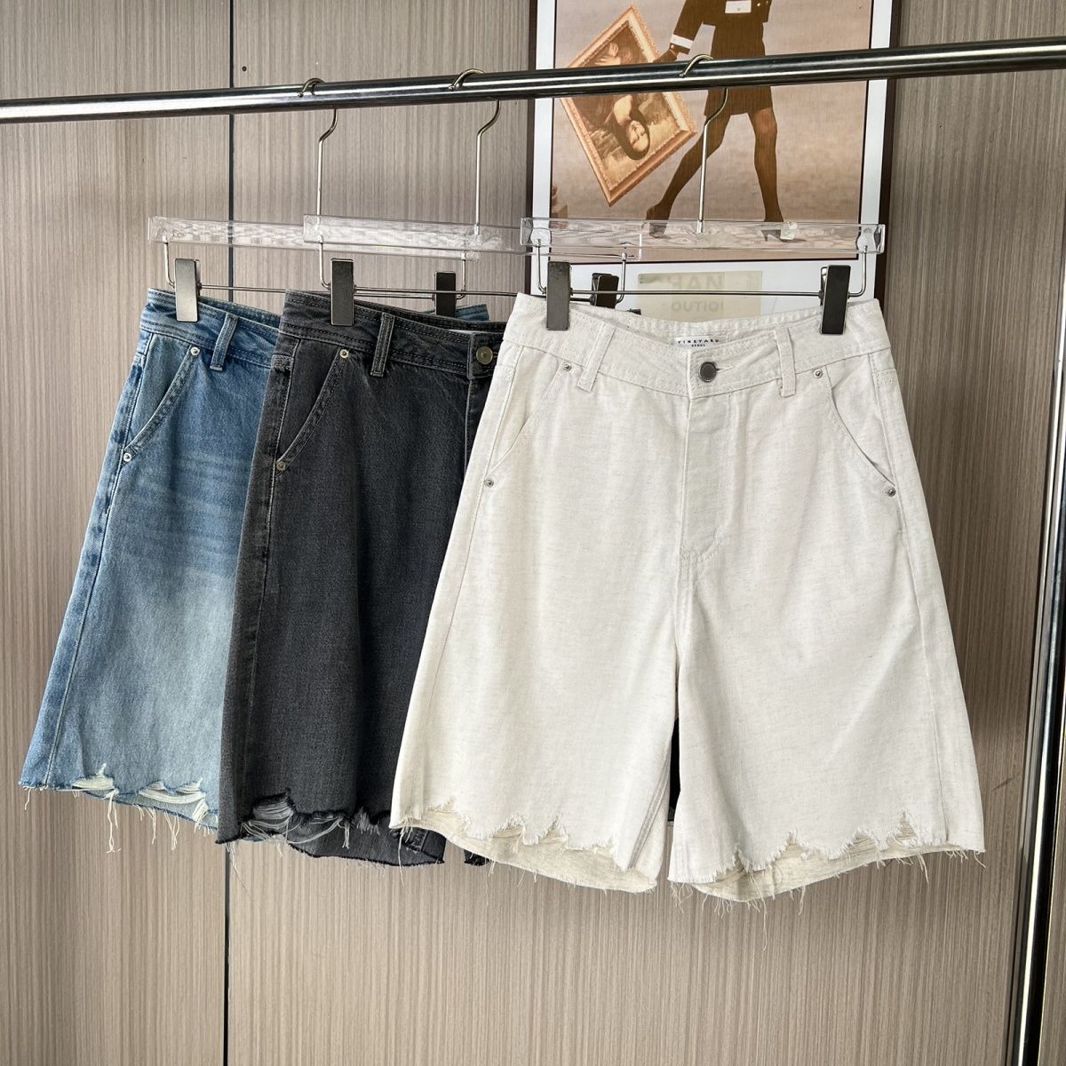 3629品牌撤柜夏季气质款多入色牛仔裤女士毛边五分裤阔腿中裤
