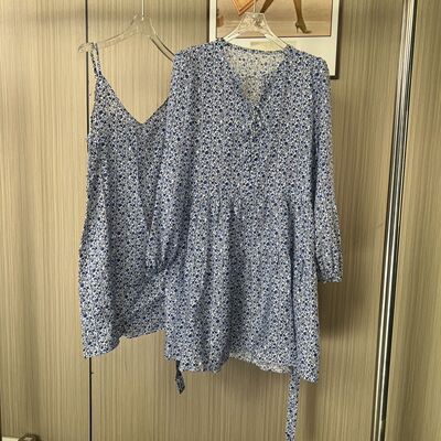 6616深圳南油货新款碎花法式宽松气质长袖连衣裙两件套薄款裙子