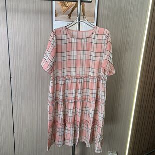 9276撤柜ft新款清新女装短袖宽松显瘦格子小个子连衣裙
