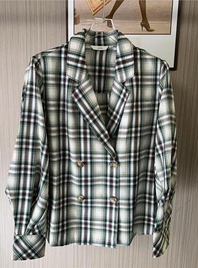 11038撤柜ATU气质时尚西服格子宽松复古西装显瘦外套休闲英伦新款