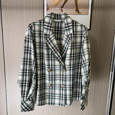 11038撤柜ATU气质时尚西服格子宽松复古西装显瘦外套休闲英伦新款