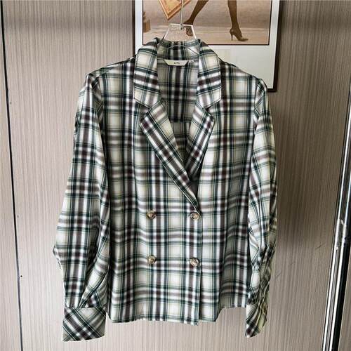 11038撤柜ATU气质时尚西服格子宽松复古西装显瘦外套休闲英伦新款