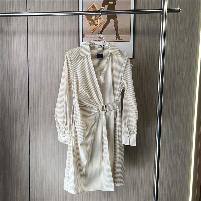 11012撤柜ATU气质条纹2025设计新款连衣裙不规则夏季衬衫裙子