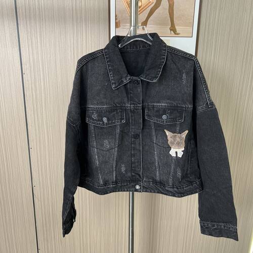 111-42品牌撤柜ST时尚女装新款牛仔春秋刺绣宽松翻领夹克外套短款