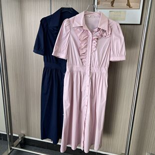 9068撤柜剪标时尚女装2026夏季新款收腰翻领衬衫中长款连衣裙