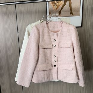 外套气质上衣 短款 6053撤柜xxq香风粉色春秋名媛2025圆领新款 秋季