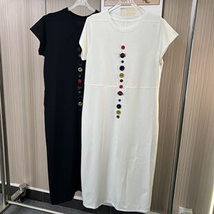 1431品牌撤柜xxq夏季新款过膝款直筒连衣裙女装纽扣彩色长款裙子