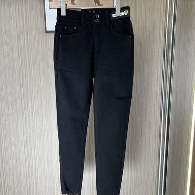 3327品牌撤柜mini新款高腰老爹显瘦牛仔裤宽松九分黑色裤子