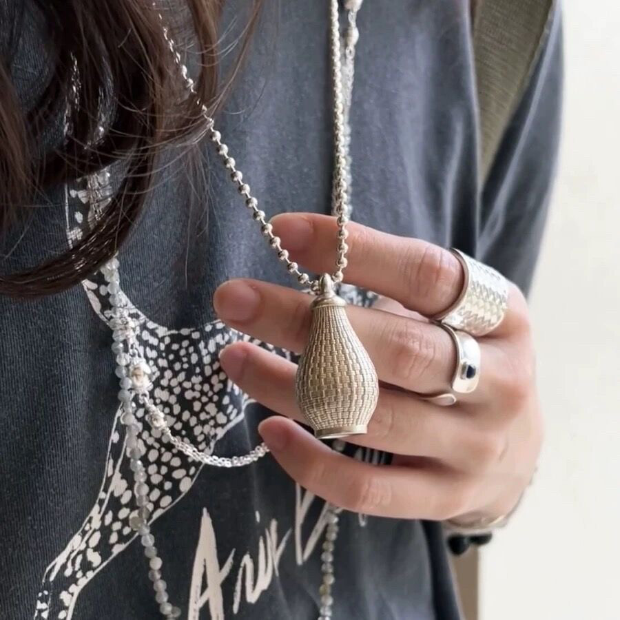 小众复古编织吊篮水瓶毛衣链ins风通勤时尚高级感百搭圆珠长项链