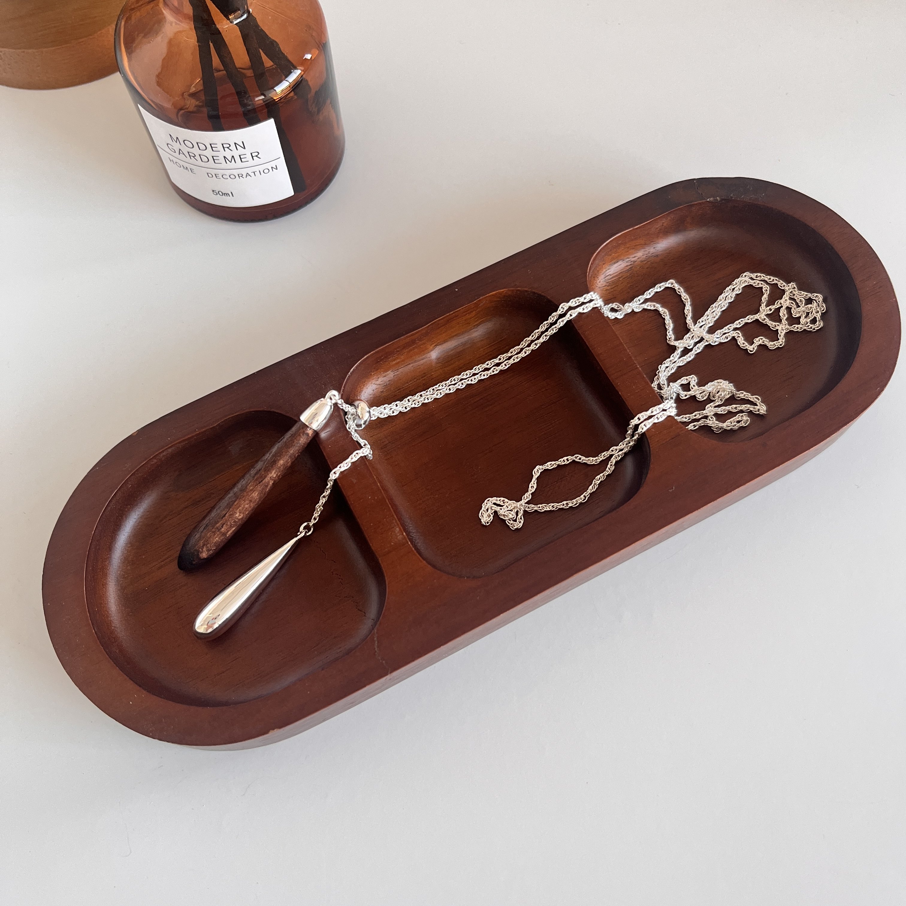 天然木头双水滴吊坠项链女秋冬小众设计高级感气质可调节毛衣链