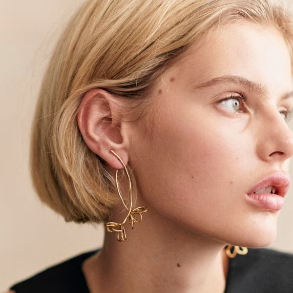 法式复古立体镂空摇曳花枝款耳钉女s925银针小众设计优雅气质耳饰