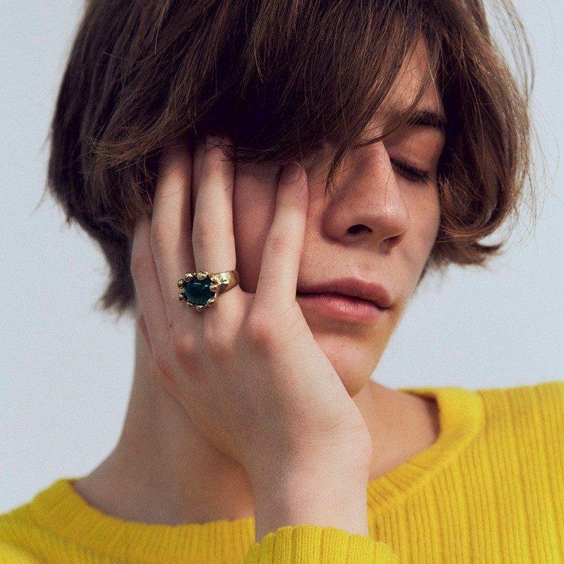 天然石头戒指女设计感小众简约电镀18K金ins同款戒指2024年新款