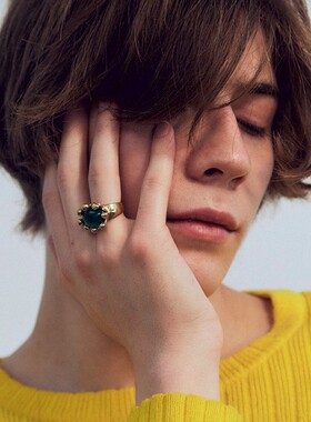 天然石头戒指女设计感小众简约电镀18K金ins同款戒指2024年新款