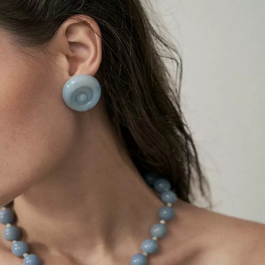 欧美小众设计旋涡海浪耳钉女925银针简约个性树脂几何耳环耳饰