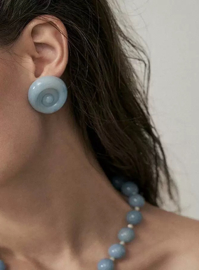 欧美小众设计旋涡海浪耳钉女925银针简约个性树脂几何耳环耳饰