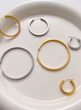 欧美小众金属圈圈耳环女ins潮法式复古简约百搭夸张个性圆圈耳圈