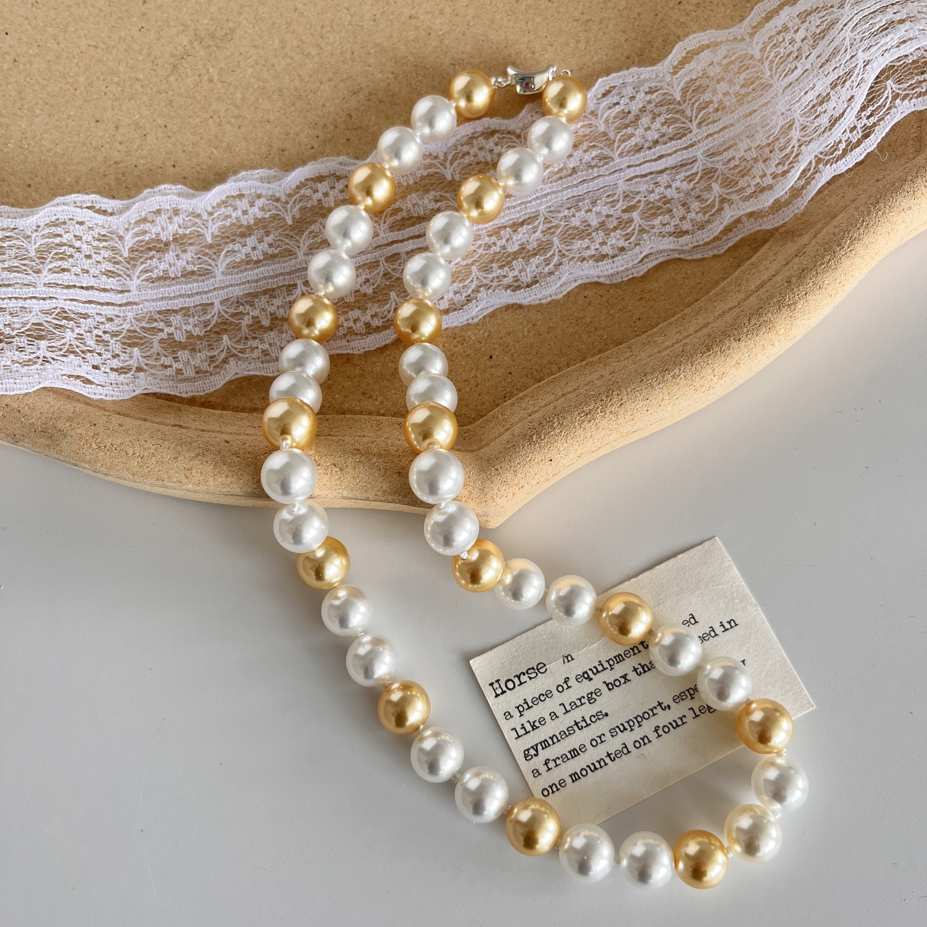 南洋金珠澳白混彩糖果色施家正圆珍珠项链女倪妮款锁骨链小众高级