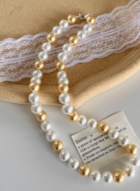 南洋金珠澳白混彩糖果色施家正圆珍珠项链女倪妮款锁骨链小众高级