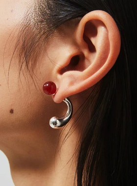 24年新款双色红玛瑙耳钉女灰玛瑙水滴耳饰高级感小众耳环气质百搭