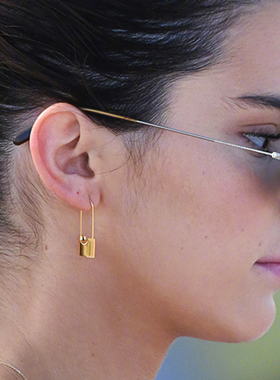 法式小众锁头耳环女简约气质时尚 肯豆同款回形针小锁vintage耳挂