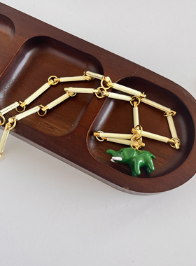 小众轻奢质感节节高竹节撞色珐琅项链立体可拆卸小象吊坠锁骨链