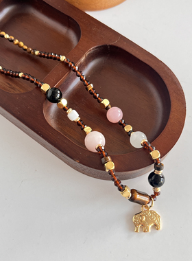 吴昕董洁同款项链女串珠梦幻岛小象美拉德玛瑙锁骨链小众高级叠戴