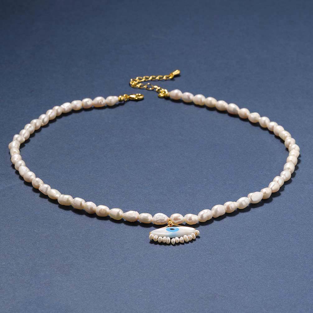 恶魔之眼吊坠天然珍珠项链小众设计高级气质颈链优雅巴洛克锁骨链