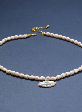 恶魔之眼吊坠天然珍珠项链小众设计高级气质颈链优雅巴洛克锁骨链