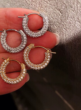 肯豆金智妮jennie同款迷你小号满钻镶嵌圈圈耳环气质百搭男女耳钉